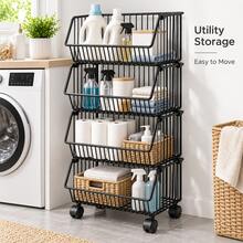 Black Rolling Organizer Shelf For Bathroom Laundry Room Bedroom Storage - View 1
