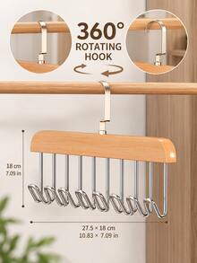 2pcs 8-Hook Wooden Multi-Purpose Hanger, 360° Rotating Space-Saving Closet Organizer, For Women And Men, Camisole Scarf Belt Tie Storage Rack, Bedroom Wardrobe Organization And Home Storage Essentials - Multicolor - View 3