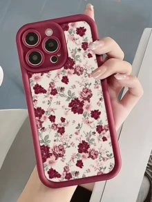 1件裝 酒紅玫瑰花卉圖案 全包覆 TPU 防震手機殼，適用於 Apple 18 17 16 15 14 13 12 11 Pro Max 及系列 - 彩色 - 查看 1