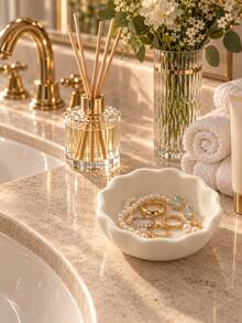 1pc Decorative Jewelry Storage Bowl, Fan-Shaped Flower Design, Suitable For Rings, Earrings, Necklaces, Pearls And Gemstones, Fashionable Storage Tray, Suitable For Vanity, Bedroom, Desk, Perfect As A Thoughtful Gift, Jewelry Storage Dish, Accessory Tray, Ring Dish, Gift For Her - Multicolor - View 5