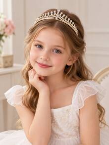 1PC Kids Pink Crown Rhinestone Hair Accessory, Simple Court-Style Princess Hairpiece For Weddings, Flower Girls, Birthday Parties, And Holiday Gifts - Multicolor - View 2