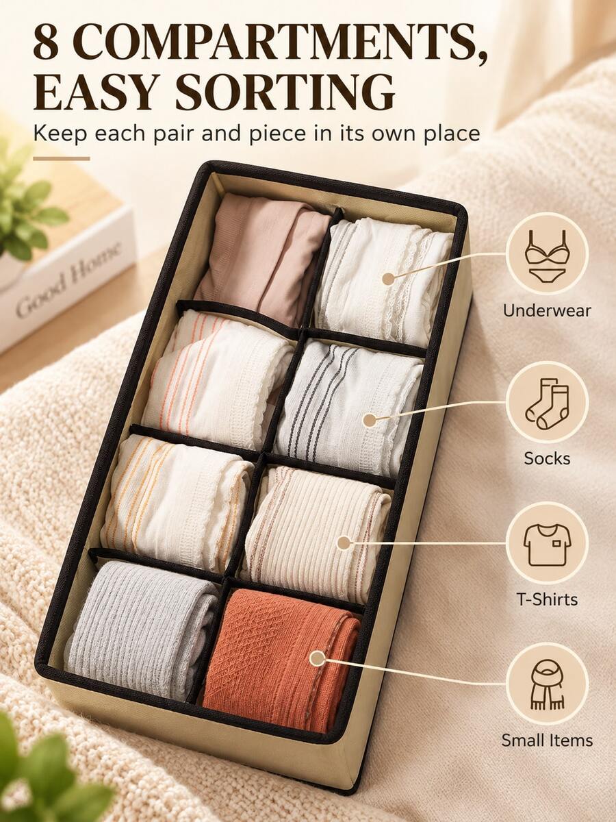 Foldable Underbed Storage Box, Suitable For Shoes, Socks, Underwear And Bras; Washable Oxford Cloth Dust-Proof Storage Bin With Dividers; Space-Saving Organizer Box, Suitable For Wardrobe, College Dorm And Home General Storage
