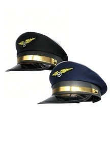 1件或2件中性刺繡船長帽 警察帽 八角平頂帽 制服道具帽 適合派對配件 萬聖節必備 - B - 查看 19