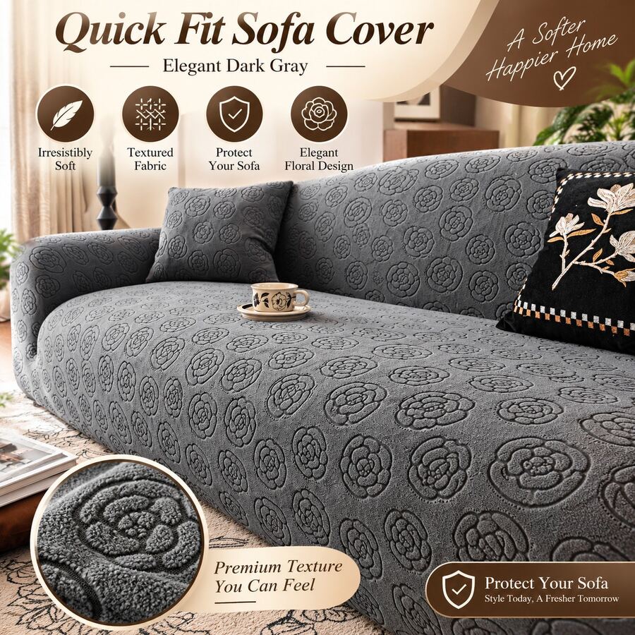 Chenille Sofa Cover, Soft Elastic Floral Sofa Slipcover, Non-Slip Furniture Protector, Washable Living Room Sofa Cover, Pet Friendly, Dust-Proof Durable, All-Season Home Decor - Multicolor - View 1