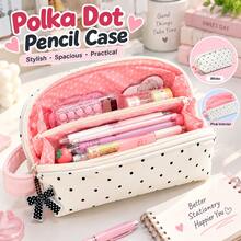 1pc Cute Polka Dot Pencil Case, Large Capacity Multi-Layer Stationery Storage Bag With Smooth Zipper And Portable Handle, Spacious Pen Pouch, Suitable For Students, School, Office, Travel, Back To School Gift - Pencil Case - View 7