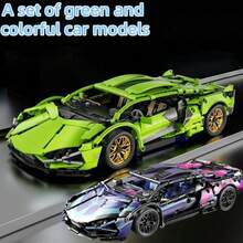 Multiple Supercar Building Blocks, 1200+ ABS Blocks, 1:14 Scale, 14 Inches, Assembled Length 200+ ABS Blocks, 1:14 Scale, 14 Inches, Adult Collectible Model Car Gift - Multicolor - View 8