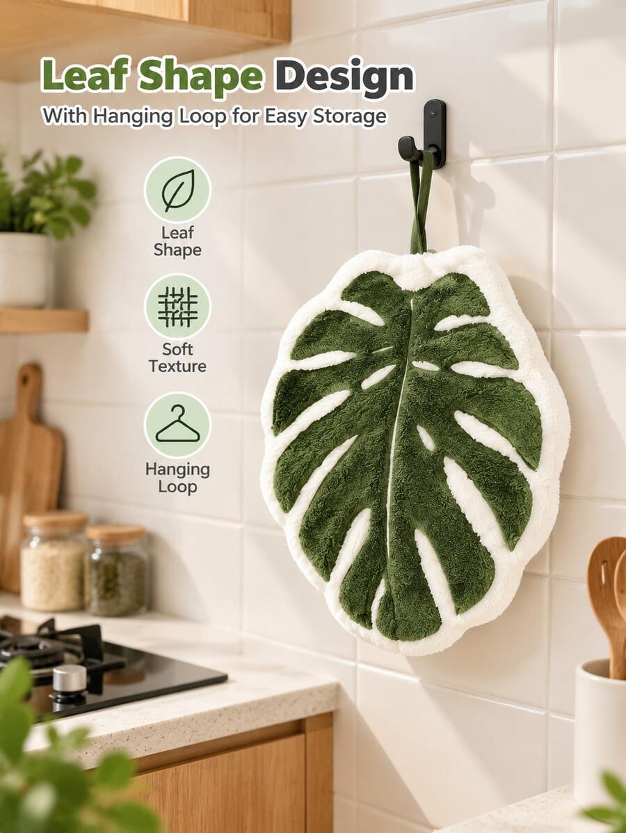Leaf-Shaped Microfiber Absorbent Towel With Hanging Ring, Fashionable Bathroom And Kitchen Hand Towel, Perfect Gift For Mother's Day And Holidays