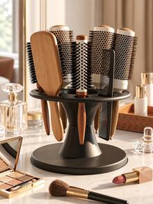 Hair Brush Holder, Round Hair Brush And Comb Storage Rack, Round Hair Brush Storage Rack, Professional Salon Curling And Dyeing Tool Display Rack, Black Comb Holder, Multi-Slot Scissors Holder, Desktop Bathroom Storage, Salon Hairdressing Station Vanity, Used For Hair Styling Accessories - Multicolor - View 1