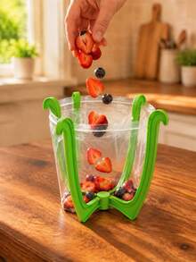 1pc Foldable Storage Bag Holder, Create A Tidy Kitchen, Easy Four-Corner Support, Suitable For Food Sealing Bags And Trash Bags, Easy To Fold And Store - Multicolor - View 2