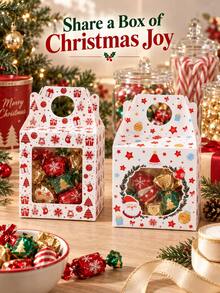 8 Reusable Christmas Snack Boxes With Clear Window And Handle, 4 Holiday Patterns, Suitable For Cupcakes And Candy Gift Packaging, Perfect For Holiday Parties, Dessert Tables And Seasonal Gifting - Multicolor - View 4