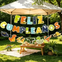 1 Set Dinosaur Birthday Card Banner, Jungle Dinosaur Theme Birthday Party Decoration, Dinosaur Theme Photo Backdrop Decor - Spanish Dinosaur Banner - View 5