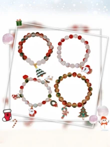 Bộ 5 hạt tráng men series Giáng Sinh làm phụ kiện DIY, gồm họa tiết ông già Noel, cây thông Noel, người bánh gừng, người tuyết và các mẫu khác, phù hợp làm trang sức hạt như vòng tay, dây chuyền và dây treo điện thoại - Nhiều màu - Xem 4