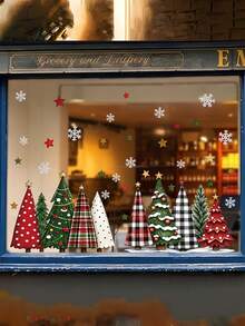 1/2pcs Plaid Buffalo Check Static Cling Window Stickers, Suitable For Christmas Tree, Snowflake And Star Decorations, Reusable PVC Film, Asymmetrical Shape, Suitable For Glass Doors, Cafes, Farmhouse Country Style Winter Christmas Decor - Multicolor - View 3