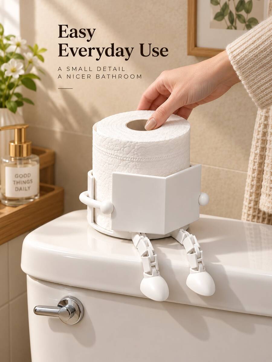 Ergonomic Toilet Paper Holder With Movable Mechanical Arm, Space-Saving Paper Towel Rack For Indoor Decor Enthusiasts And Housewives, Can Hold Paper Rolls And Small Items, Suitable For Bathroom Arrangement And Home Storage - Multicolor - View 1