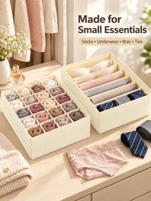 Wardrobe Drawer Fabric Organizer Box, 7-Compartment / 24-Compartment Dual Size, Underwear, Socks, Panties, Ties Divider Storage, Stackable Foldable Home Clothing Sorting Tray - Multicolor - View 10