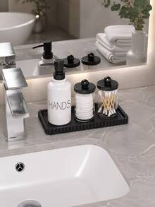 1/2/3/4Pcs Plastic Bathroom Storage Jars With Lids And Black Silicone Tray, Cotton Swab Holder, Cotton Ball And Floss Organizer For Vanity Countertop - Multicolor - View 5