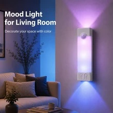1pc USB-C Rechargeable RGB Motion Sensor Night Light, Wireless Ultra-Thin Wall Lamp, Color-Changing Ambient Light, Suitable For Bedroom, Hallway, Stairs, Closet, Home Decor - Multicolor - View 6