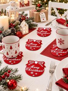 1/8/16pcs Christmas Table Placemats, Thick Felt Non-Slip Tableware Mats, Merry Christmas Absorbent Coasters, Suitable For Holiday Party Table Decor - Multicolor - View 4