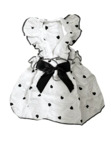1pc Pet Dress, Spring//Cat Clothes For Teddy, Poodle, Bichon Frise, Cute Romantic Heart Strap Ruffle Dress, Soft Fabric Suitable For Medium/Small Pets - Black - View 17