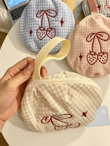Travel Underwear Storage Bag, 3-In-1 Bra, Panties And Socks Organizer, Cozy Plaid Strawberry Design, Easy Access - Multicolor - View 8