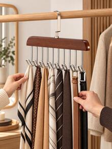 2pcs 8-Hook Wooden Multi-Purpose Hanger, 360° Rotating Space-Saving Closet Organizer, For Women And Men, Camisole Scarf Belt Tie Storage Rack, Bedroom Wardrobe Organization And Home Storage Essentials - Multicolor - View 4
