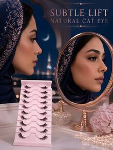 10 Pairs Half-Length Cat Eye False Eyelashes, Soft Fiber, Lifted Outer Corner, Transparent Thin Stem - Essential For Middle Eastern Makeup, Lightweight Invisible Reusable, Half-Length Outer Corner Lashes, Suitable For Daily Light Makeup And Special Occasions - View 6