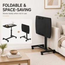 ERUIV C-Shaped Side Table With Wheels, Height Adjustable Laptop Table, Mobile Sofa Side Table With Tilting Split Tabletop, Bedside Coffee Table For Living Room, Bedroom And Office - 1 Black Table - View 4