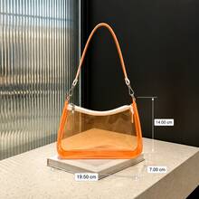 Premium Stitched Clear PVC Underarm Bag, Detachable Strap & Inner Zipper Pocket, Waterproof Stadium-Approved Shoulder Purse - Orange - View 3