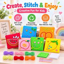 6Pcs Non-Woven Fabric Sewing Boards DIY Embroidery Kit For Children Kids Cartoon Animal Fruit Traffic DIY Material Sewing Craft - A - View 4