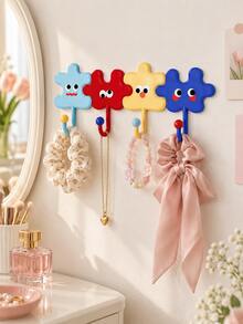 Cute Cartoon Puzzle Shape Adhesive Hook, No Drill Wall Mount Hanger, Colorful Versatile Self Adhesive Hook For Bag Hair Accessory Key, Room Wall Decor, Kitchen Bathroom Bedroom Dorm Office Organization, Christmas Valentine's Day Gift - Multicolor - View 7