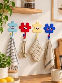 Cute Cartoon Puzzle Shape Adhesive Hook, No Drill Wall Mount Hanger, Colorful Versatile Self Adhesive Hook For Bag Hair Accessory Key, Room Wall Decor, Kitchen Bathroom Bedroom Dorm Office Organization, Christmas Valentine's Day Gift - Multicolor - View 9