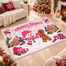 1pc Pink Candy Train Christmas Floor Mat, Fantasy Holiday Room Decor, Suitable For Kids Room, Game Room, Living Room And Christmas Party - Multicolor - View 4