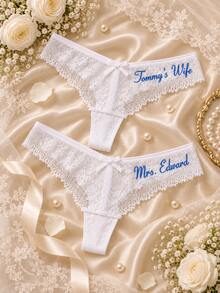 Personalized Lace Bridal Thong, Custom Mrs. Bride Panties, Wedding Lingerie Keepsake - Multicolor - View 8