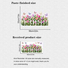 Garden Fence Flower Wall Decals, Colorful Tulip Rose Daisy Floral Wall Stickers With Butterfly, Removable Spring Garden Baseboard Wall Art Decor For Living Room Bedroom Entryway Home Decoration - ZL3601A - View 8