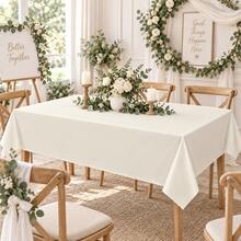 1pc Beige Rectangular Disposable Plastic Tablecloth, Ivory Cream Table Cover For Birthday Party, Wedding, Bridal Shower, Anniversary Celebration Decoration - Beige - View 4