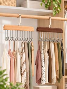 2pcs 8-Hook Wooden Multi-Purpose Hanger, 360° Rotating Space-Saving Closet Organizer, For Women And Men, Camisole Scarf Belt Tie Storage Rack, Bedroom Wardrobe Organization And Home Storage Essentials - Multicolor - View 6