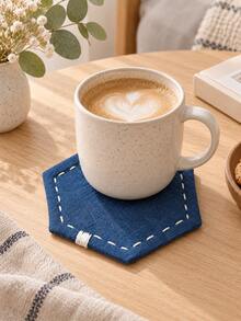 1pc Hexagon Fabric Coaster, Heat-Resistant Non-Slip Absorbent Drink Mat, Dark Blue Tabletop Protector, Suitable For Coffee Tea Cups, Minimalist Home Kitchen Restaurant Decor, Christmas Halloween Thanksgiving Holiday Gift, Room Decoration - Multicolor - View 3