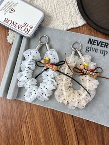XD Polka Dot Scrunchie Keychain - Suitable As Accessory Pendant For Girls, Can Be Used As Backpack Charm Or Bridesmaid Gift - Multicolor - View 5