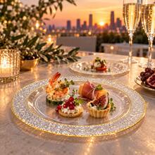 50/25/20/10pcs Dragon Scale Pattern Gold Rim Plates Set, 7.5 Inch/10.25 Inch Reusable Plates, Food Trays, Fruit And Snack Platters, Dessert And Salad Plates, Cheese And Candy Trays, Multi-Purpose Tableware For Party, Wedding, Birthday, Picnic, Holiday Events, Easy To Clean, Suitable For Home And Event Elegant Table Setting - View 6