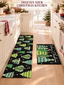1/2pcs Christmas Kitchen Decor Rug, Christmas Tree Pattern Design, Winter Kitchen Rug And Mat, Non-Slip Washable Absorbent Kitchen Accessories Decor Mat, Christmas Holiday Gift! - Multicolor - View 4