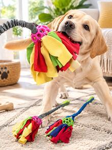 1pc Interactive Dog Toy With Rope Handle, Durable TPR Ball, Suitable For Small To Medium Dogs Chewing, Interactive Pet Sniffing Toy Ball, Puzzle Dog Chew Toy Food Foraging Skill Training With Mop Cloth, Autumn Pet Supplies Gift - Multicolor - View 2