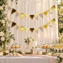 12pcs Metallic Triangle Pennant Banner, Suitable For Birthday, Wedding, Party, Christmas, New Year Decoration - Gold - View 4