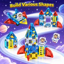 Space Theme Magnetic Building Blocks Set, STEM Mini Travel Magnetic Tiles, Children's Educational Construction Toy, Learn Assembling/Building/Constructing, Develop Creativity And Spatial Thinking, Suitable For Boys And Girls 3+ Years Old As Birthday Gift, Learning Gift - Multicolor - View 3