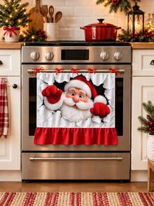 3D Embossed Santa Claus Christmas Oven Door Towel, Red Ruffle Edge Oven Cover, Christmas Holiday Kitchen Decor - 3D Pop-up Christmas Card - View 9