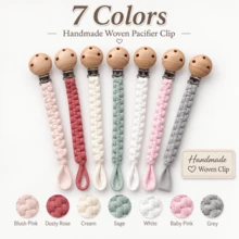 [Heart-Shaped Wooden Frame Style]1pc Handmade Woven Fabric Pacifier Chain, Multi-Color Options, Pacifier Teether Anti-Loss Lanyard - Heart-shaped Wooden Clip Pacifier Chain - View 4