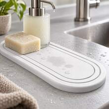 1/2pcs Natural Diatomaceous Earth Quick-Drying Sink Tray With Absorbent Stone Pad - Suitable For Kitchen Countertop, Bathroom Vanity Storage, Faucet Mat, Soap Dish And Coaster, Sink Basin Dedicated Moisture-Absorbing And Moisture-Wicking Diatomaceous Stone Technology - 20cm X 10cm - View 4