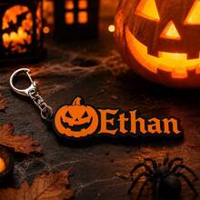 1pc Personalized Halloween Name Keychain, 3D Printed Ghost & Pumpkin Shaped Keyring, Cute Creative Backpack Charm, Custom Name Letter Pendant, Halloween Party Decoration Accessory, Holiday Souvenir Gift, Personalized Bag Decor, Car Key Holder, Creative Small Gift - Multicolor - View 3