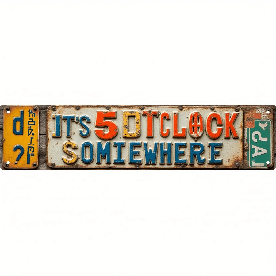 16X4 Inch Vintage Metal Sign - Retro Tiki Bar Wall Decor With Cup Icon, Durable, Suitable For Man Cave And Outdoor/Clock Theme Decor, Perfect For Home, Party, Hawaiian Bar (Random Style) - A - View 1