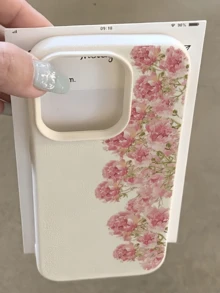1件白色半側油畫粉色花朵個性化TPU防摔全包手機殼，適用於Apple 18 17 16 15 14 13 12 11 Pro Max Air及系列 - 彩色 - 查看 1