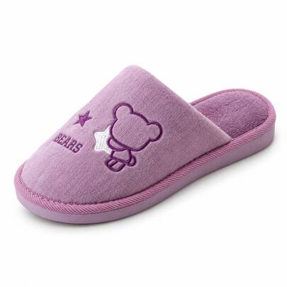Zapatillas de Casa para Mujer con Bordado de Oso y Estrellas, Pantuflas de Punta Cerrada para Otoño e Invierno